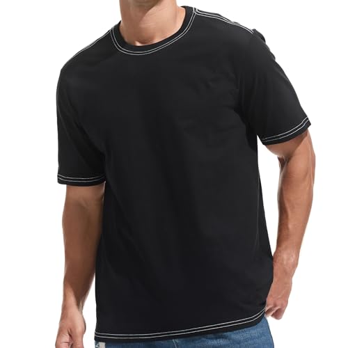 VEIISAR Men's Heavy Weight Crew Neck T-Shirt - Mens Premium Cotton Thick Tee Pre Shrunk Black L - Image 1