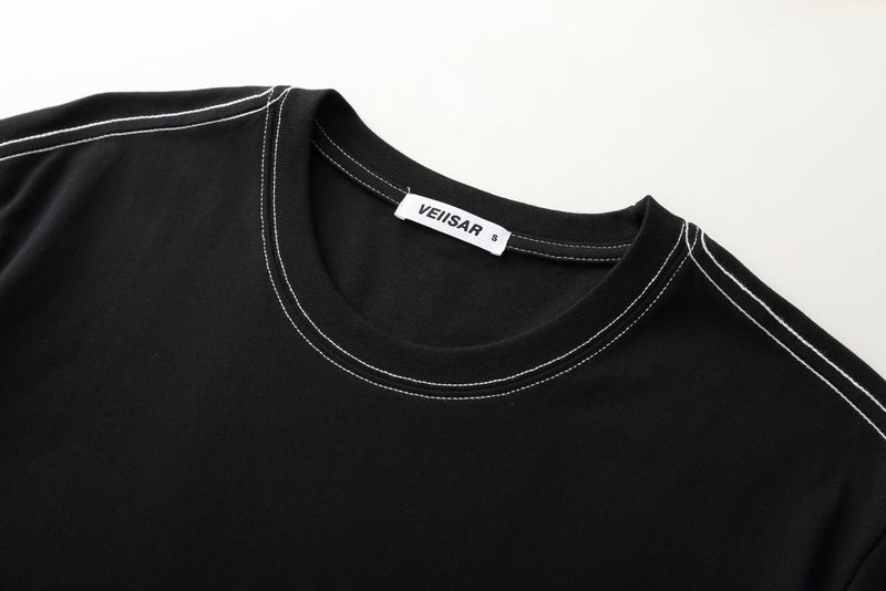 VEIISAR Men's Heavy Weight Crew Neck T-Shirt - Mens Premium Cotton Thick Tee Pre Shrunk Black L - Image 4