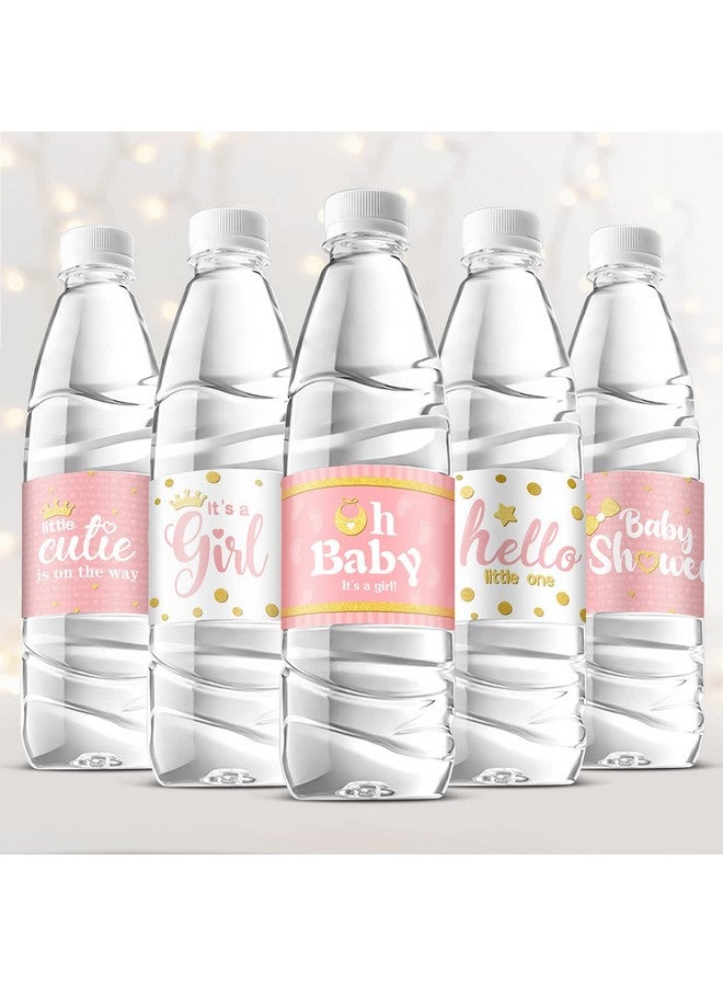 Teling 80 Pieces Baby Shower Water Bottle Labels Waterproof Water Bottle Stickers Wrappers Labels for Baby Shower Party Decoration(Pink Girl Style) - Image 1