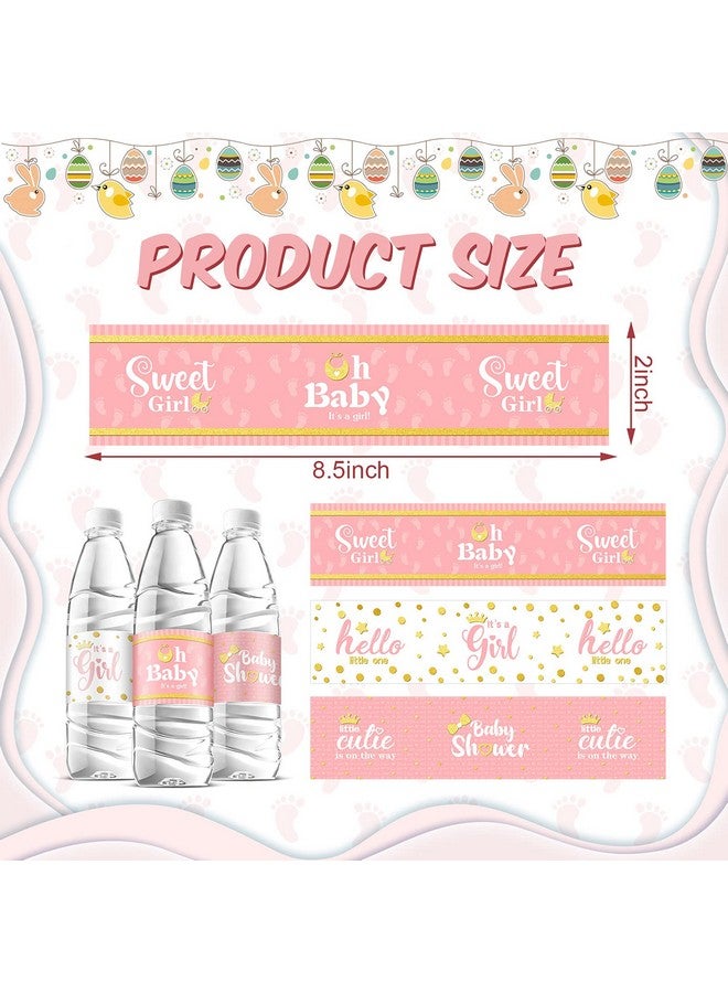 Teling 80 Pieces Baby Shower Water Bottle Labels Waterproof Water Bottle Stickers Wrappers Labels for Baby Shower Party Decoration(Pink Girl Style) - Image 2