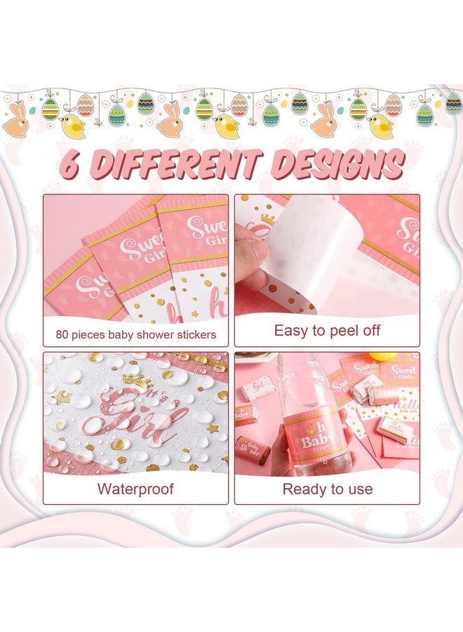 Teling 80 Pieces Baby Shower Water Bottle Labels Waterproof Water Bottle Stickers Wrappers Labels for Baby Shower Party Decoration(Pink Girl Style) - Image 3