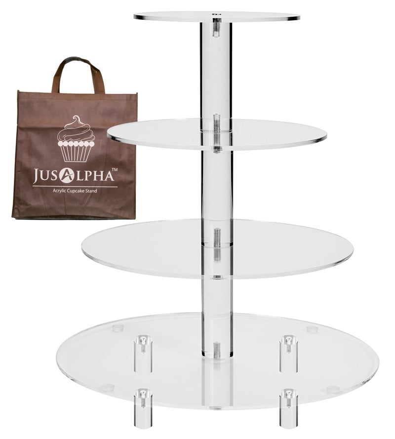 Jusalpha Large 4 Tier Acrylic Round Cake Stand Cupcake Stand Dessert Tower Tea Party Serving Platter Cupcake Tree Wedding Party Dcor Stand with Rod Feet 4RF