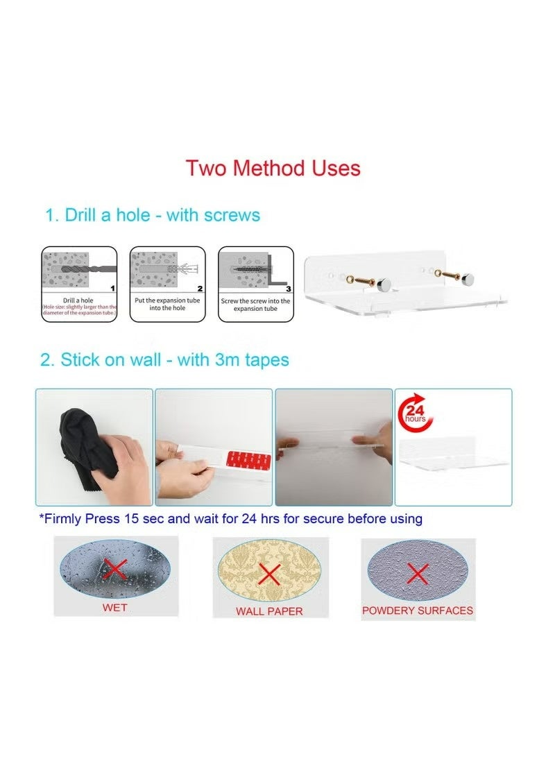 يوجي مجموعة من 2 الاكريليك العائمة الجدار الرفوف معلقة الرفوف، اللاصق الجدار عرض الرف حامل الوقوف للنبات وعاء، مكبر الصوت، كاميرا الأمن، الأرقام في المكتب والمنزل، 8 × 6 بوصة - Image 5