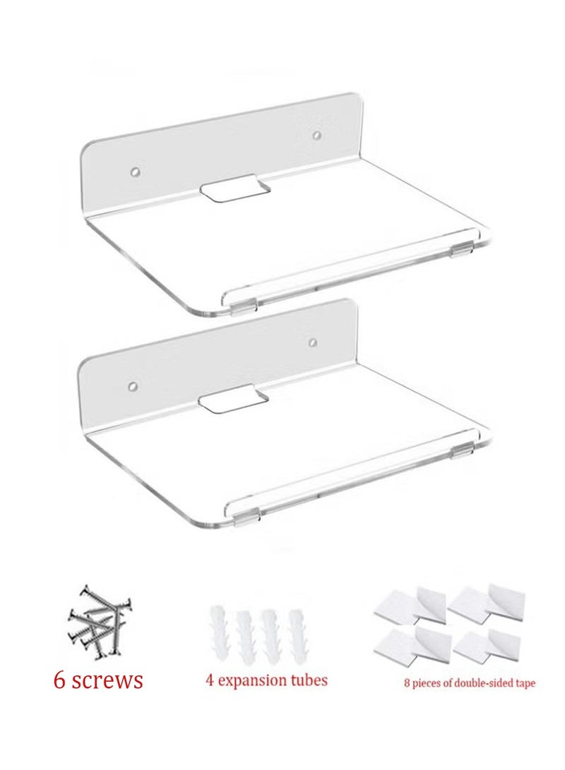 يوجي مجموعة من 2 الاكريليك العائمة الجدار الرفوف معلقة الرفوف، اللاصق الجدار عرض الرف حامل الوقوف للنبات وعاء، مكبر الصوت، كاميرا الأمن، الأرقام في المكتب والمنزل، 8 × 6 بوصة - Image 1