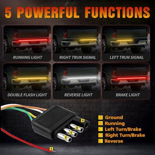 Nanpoku 48 Inch Tailgate Light Bar Triple Row Tail Light Bar for Pickup Trailer SUV RV Van Full Function No Drill Install (48 inch) - Image 3