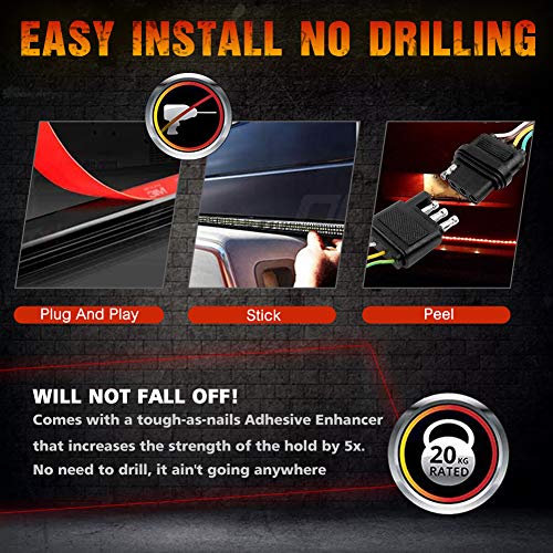 Nanpoku 48 Inch Tailgate Light Bar Triple Row Tail Light Bar for Pickup Trailer SUV RV Van Full Function No Drill Install (48 inch) - Image 5