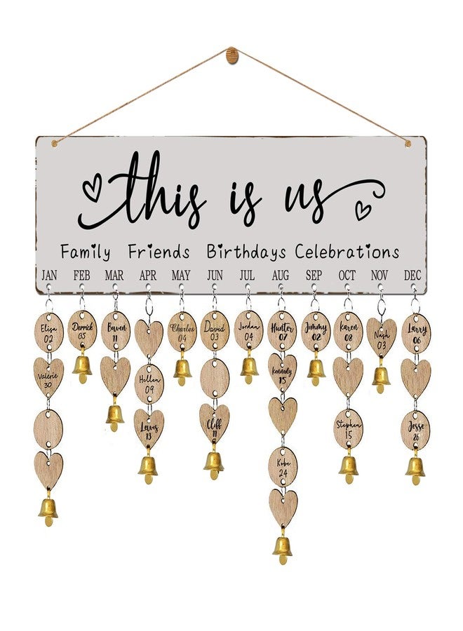 Buecasa Wooden Family Birthday Reminder Calendar Board Wall Hanging - DIY Decorative Birthday Tracker Plaque with 100 Tags - Gifts Presents for Mom Grandmas - Image 1