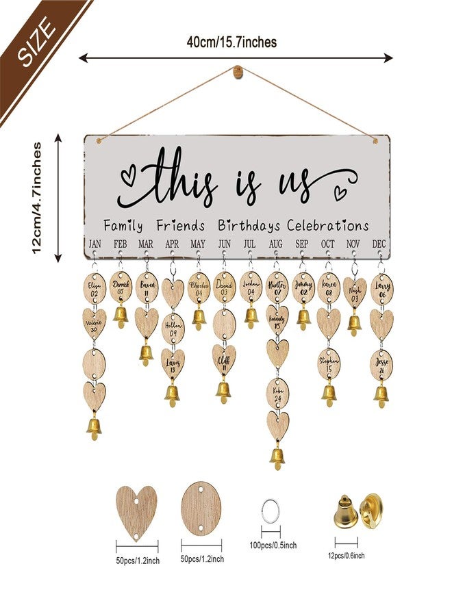 Buecasa Wooden Family Birthday Reminder Calendar Board Wall Hanging - DIY Decorative Birthday Tracker Plaque with 100 Tags - Gifts Presents for Mom Grandmas - Image 3