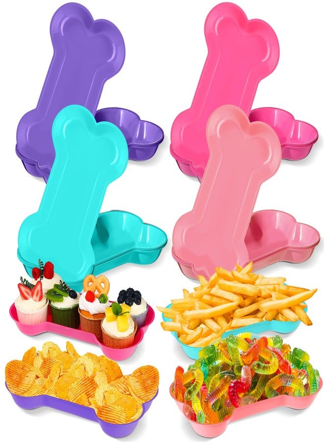 Nitial 60 Pcs Dog Bone Shaped Serving Trays, Plastic Dog Birthday Decorations Colorful Pet Patrol Plates Food Bowls Disposable Tableware Party Supplies(Sweet Color) - Image 1