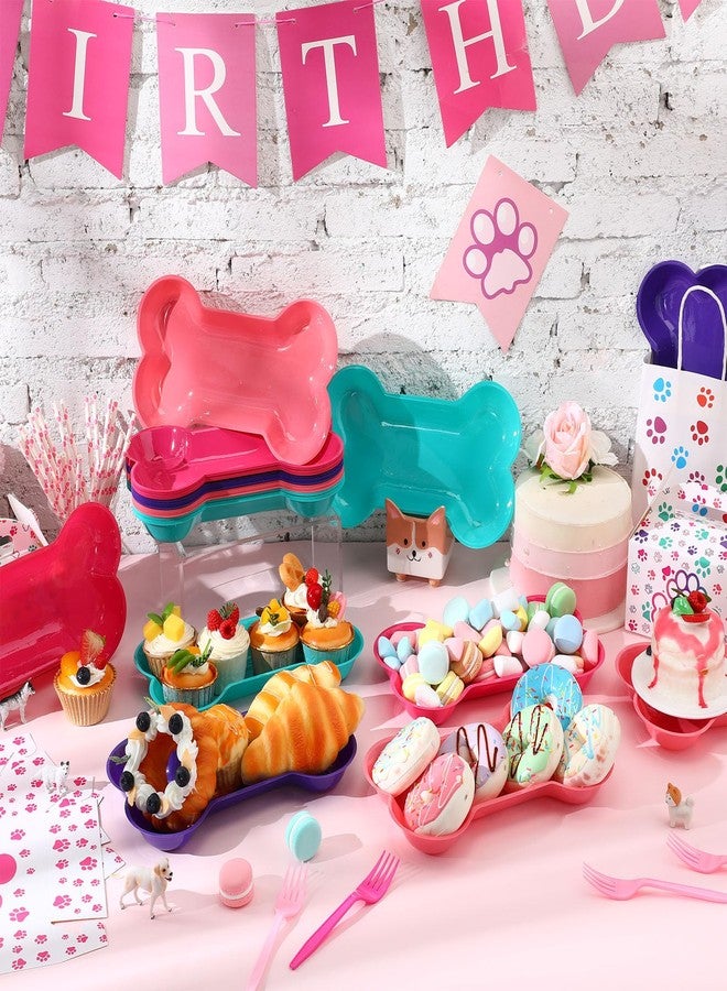 Nitial 60 Pcs Dog Bone Shaped Serving Trays, Plastic Dog Birthday Decorations Colorful Pet Patrol Plates Food Bowls Disposable Tableware Party Supplies(Sweet Color) - Image 2