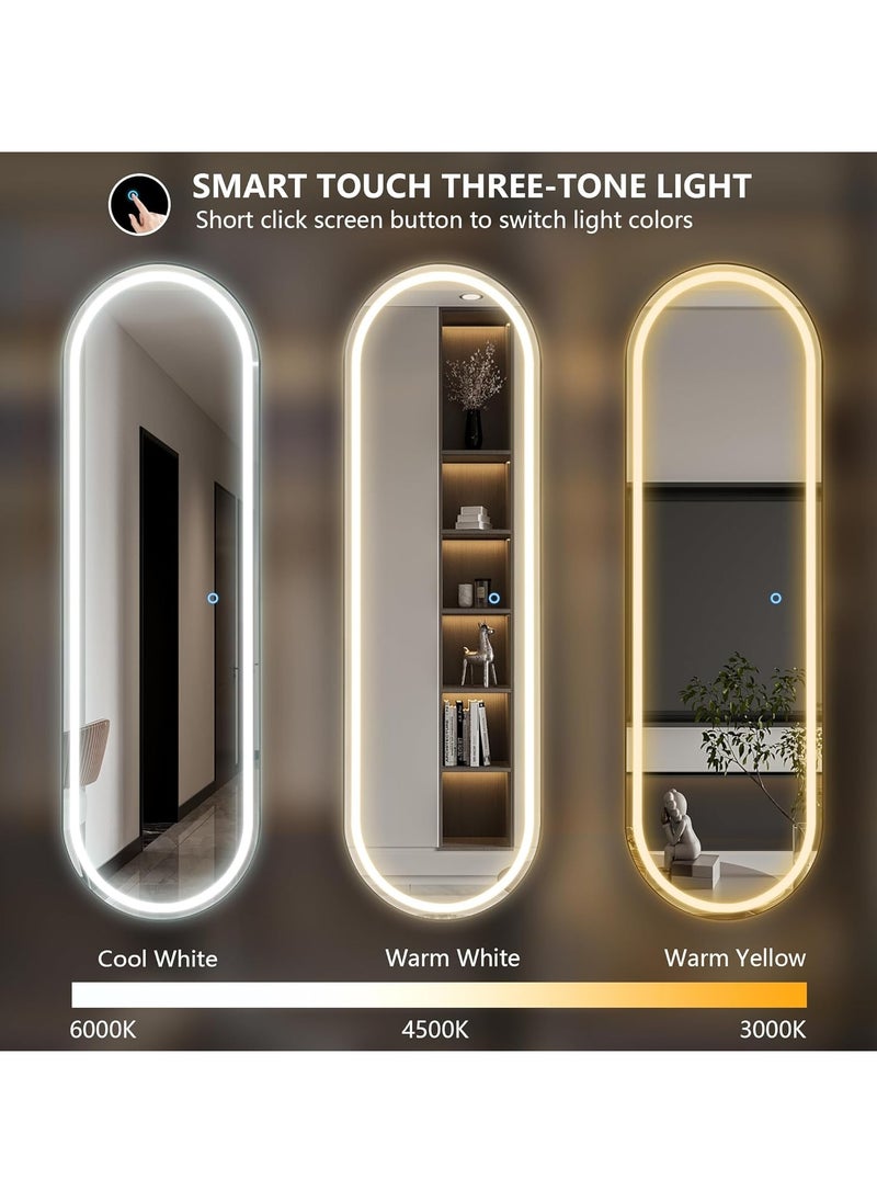 ليون هوم مرآة بيضاوية مضاءة بإضاءة LED كاملة الطول 160 × 60 سم، مرآة طويلة قائمة بذاتها مع إضاءة خافتة و3 ألوان، شكل بيضاوي مثبت على الحائط، تحكم ذكي باللمس - مرآة حديثة لكامل الجسم لغرفة النوم، وغرفة الملابس، والحمام، والصالون، وديكور المنزل، ومرآة الزينة .  - Image 3