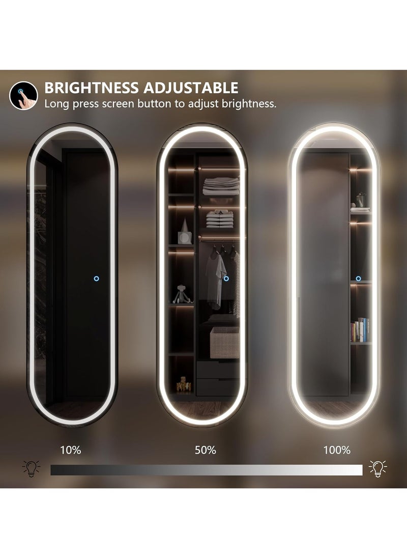 ليون هوم مرآة بيضاوية مضاءة بإضاءة LED كاملة الطول 160 × 60 سم، مرآة طويلة قائمة بذاتها مع إضاءة خافتة و3 ألوان، شكل بيضاوي مثبت على الحائط، تحكم ذكي باللمس - مرآة حديثة لكامل الجسم لغرفة النوم، وغرفة الملابس، والحمام، والصالون، وديكور المنزل، ومرآة الزينة .  - Image 4