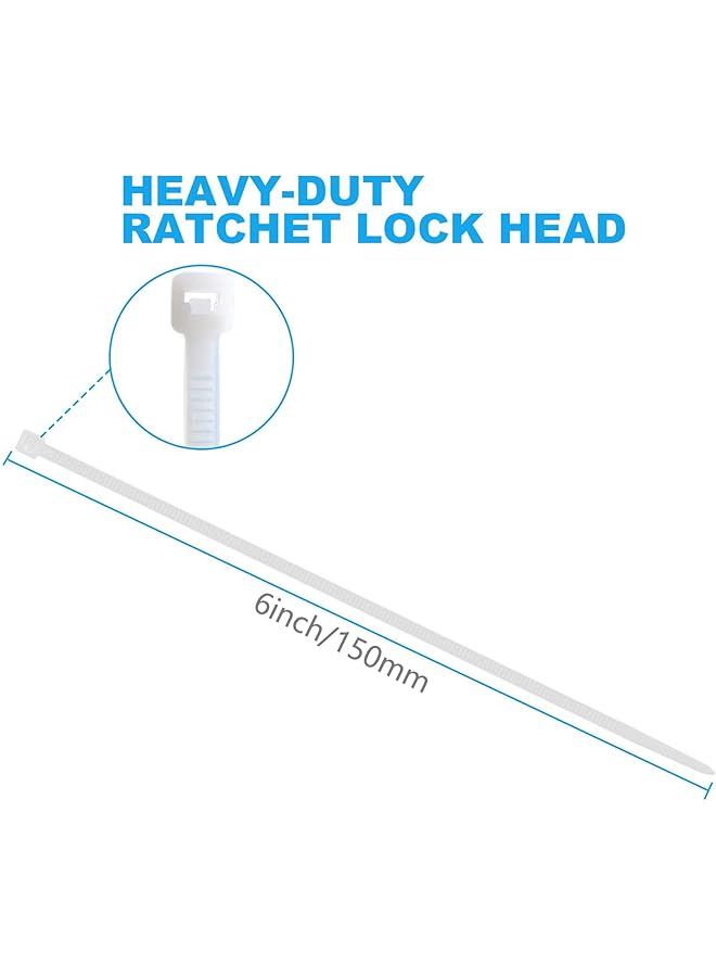إيروريكس 100 قطعة من أربطة الكابلات البلاستيكية عالية التحمل مقاس 6 بوصات مع قوة شد 20 رطلاً وأشرطة ربط الكابلات ذاتية القفل من النايلون الأبيض للاستخدام الداخلي والخارجي - Image 2