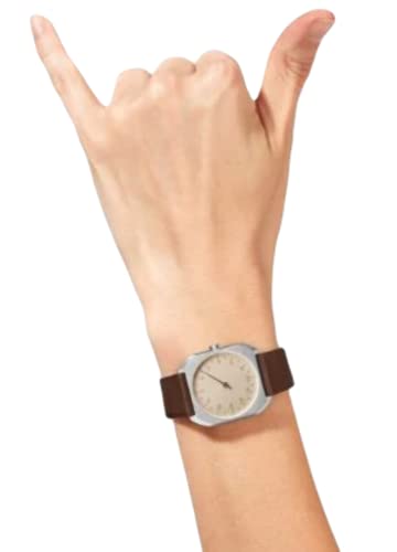 slow Mo 08 - Swiss Made one-hand 24 hour watch - Silver with dark brown leather band - Image 2