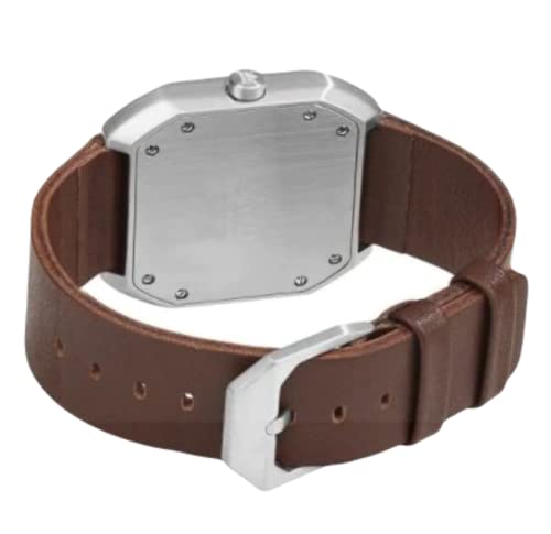 slow Mo 08 - Swiss Made one-hand 24 hour watch - Silver with dark brown leather band - Image 3