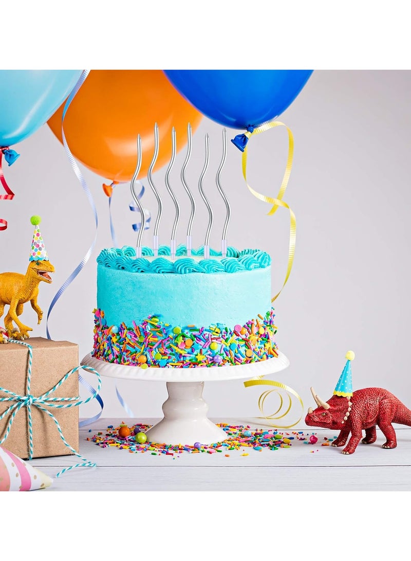 12 Twisted Glitter Birthday Candles Spiral Cake Candles Metallic Cupcake Cake Candles Thin Long Cake Candles with Holders (Silver) - Image 4