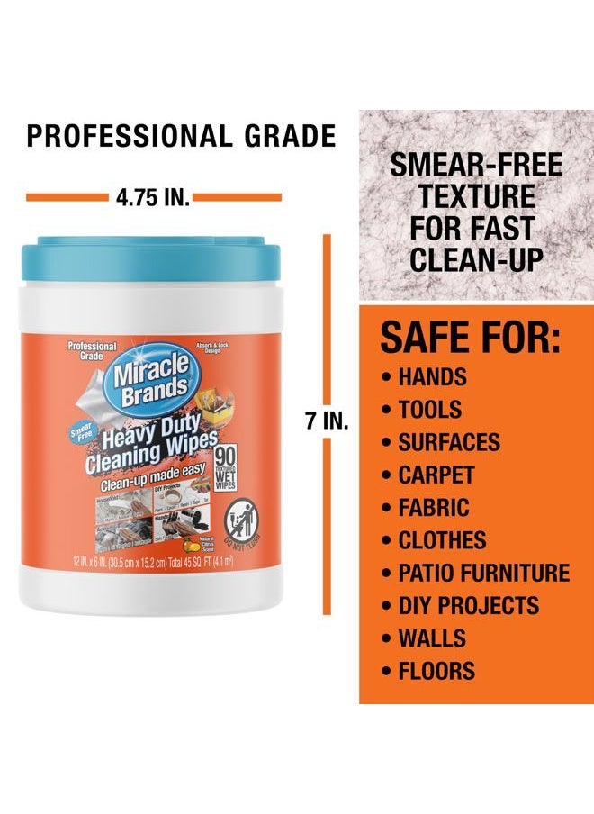 MiracleWipes - for Heavy Duty Cleaning (90 Count) - All Purpose Cleaner, Kitchens, Bathrooms, Countertops, Hands, Indoors, Outdoors - Removes Grease, Grime, Crayon, Dirt & More - Image 1