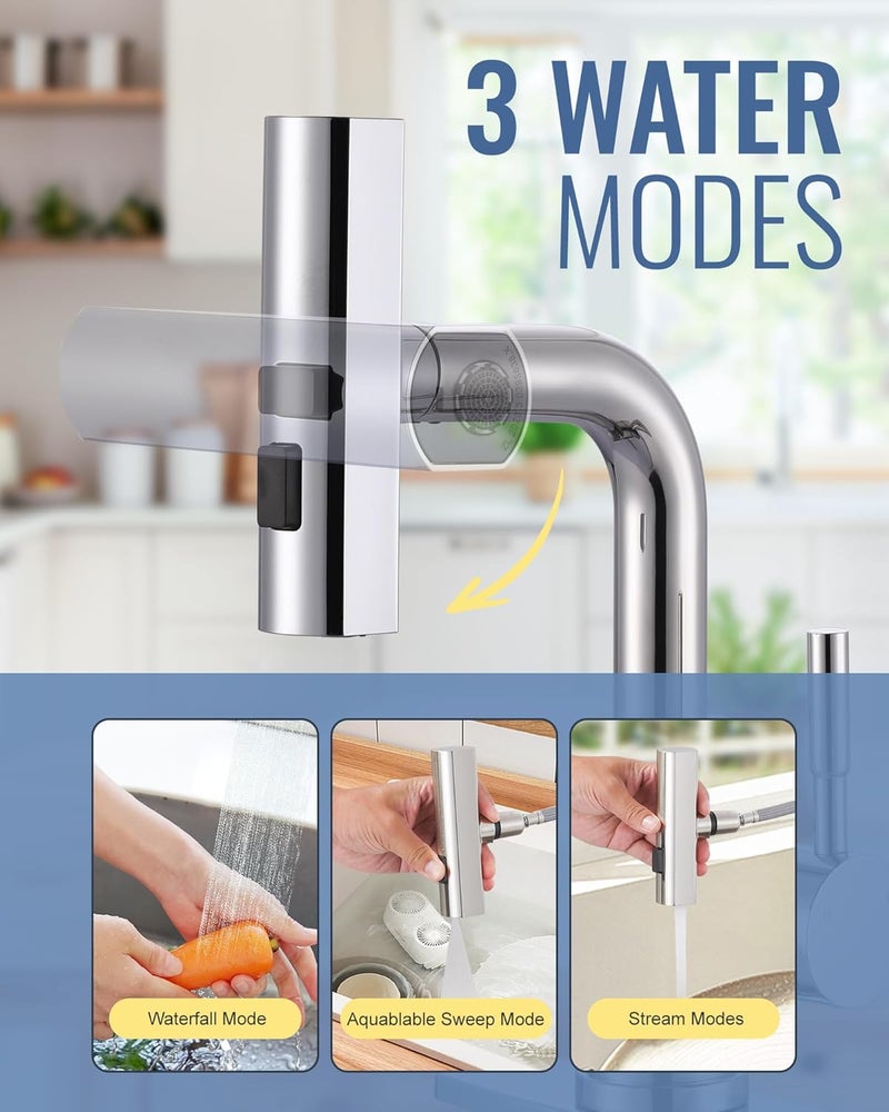 ALEASHA Bar Sink Faucet Single Hole - for Bar Small Kitchen Bathroom Faucets with cUPC Supply Lines, 3 Water Modes Wet Bar Faucets 360 Swivel Prep Sink Faucet with Pull Out Sprayer, Chrome - Image 2
