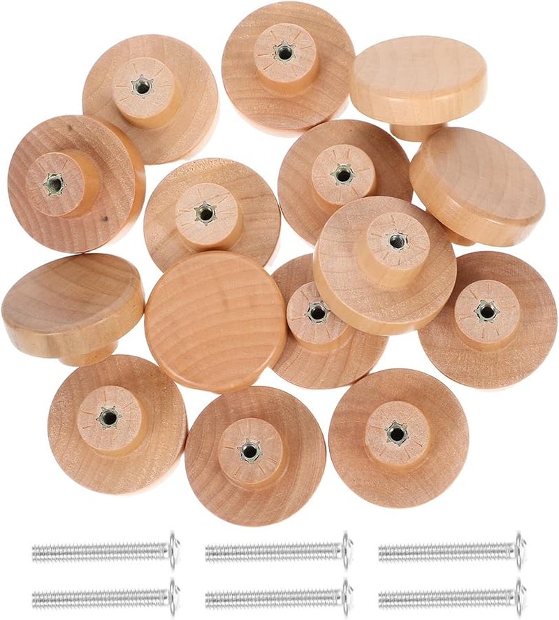 Solid Wood Cabinet Knobs 38mm X 20mm 15Pcs Round Flat Top Drawer Pulls For Furniture Kitchen - Image 1