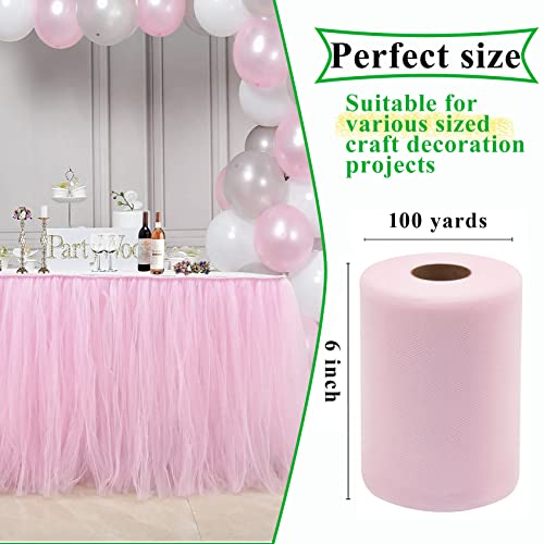 IONTACH Light Pink Tulle Fabric Rolls 6 Inch by 100 Yards (300 feet) Fabric Spool Tulle Ribbon for DIY Light Pink Tutu Bow Baby Shower Easter Birthday Party Wedding Decorations Christmas Craft Supplies - Image 2