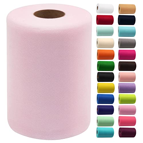 IONTACH Light Pink Tulle Fabric Rolls 6 Inch by 100 Yards (300 feet) Fabric Spool Tulle Ribbon for DIY Light Pink Tutu Bow Baby Shower Easter Birthday Party Wedding Decorations Christmas Craft Supplies - Image 1