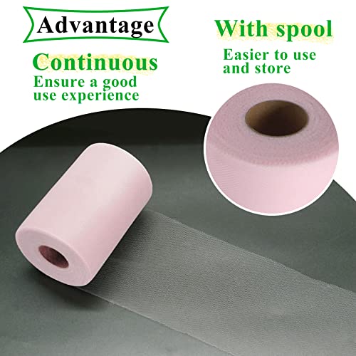 IONTACH Light Pink Tulle Fabric Rolls 6 Inch by 100 Yards (300 feet) Fabric Spool Tulle Ribbon for DIY Light Pink Tutu Bow Baby Shower Easter Birthday Party Wedding Decorations Christmas Craft Supplies - Image 3