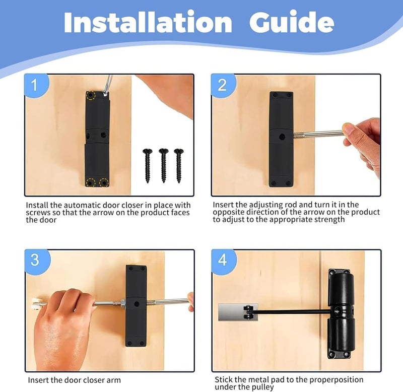 Flygon Heavy Duty Auto Door Closer for Home, Zinc Alloy Automatic Safety Spring DoorCloser, Adjustable and Quiet for Wooden/Metal/Security Doors, Weight Up to 25 Kg (Black) - Image 3