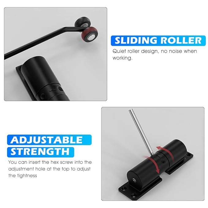 Flygon Heavy Duty Auto Door Closer for Home, Zinc Alloy Automatic Safety Spring DoorCloser, Adjustable and Quiet for Wooden/Metal/Security Doors, Weight Up to 25 Kg (Black) - Image 4