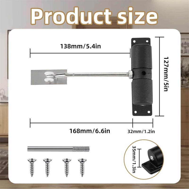 Flygon Heavy Duty Auto Door Closer for Home, Zinc Alloy Automatic Safety Spring DoorCloser, Adjustable and Quiet for Wooden/Metal/Security Doors, Weight Up to 25 Kg (Black) - Image 2