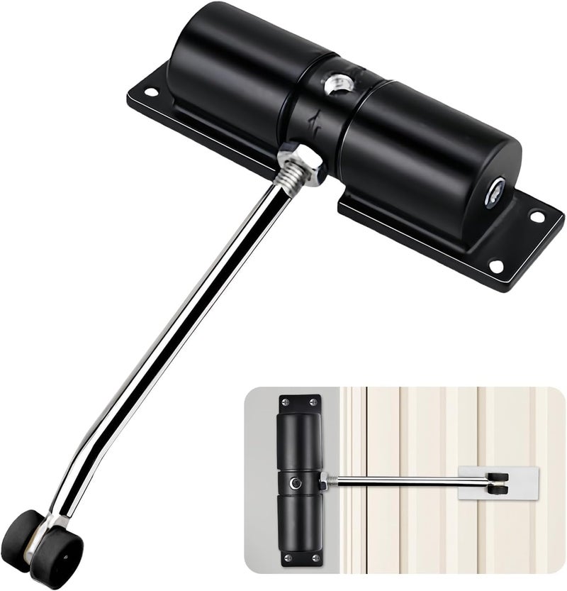 Flygon Heavy Duty Auto Door Closer for Home, Zinc Alloy Automatic Safety Spring DoorCloser, Adjustable and Quiet for Wooden/Metal/Security Doors, Weight Up to 25 Kg (Black) - Image 1