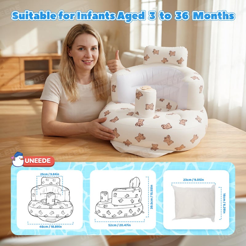 UNEEDE Inflatable Baby Seat for 3 Months & Up, Infant Floor Chair for Sitting Up with Built in Air Pump, Lightweight Travel Baby Seat for Home, Camping, Beach & Outdoor - Image 2
