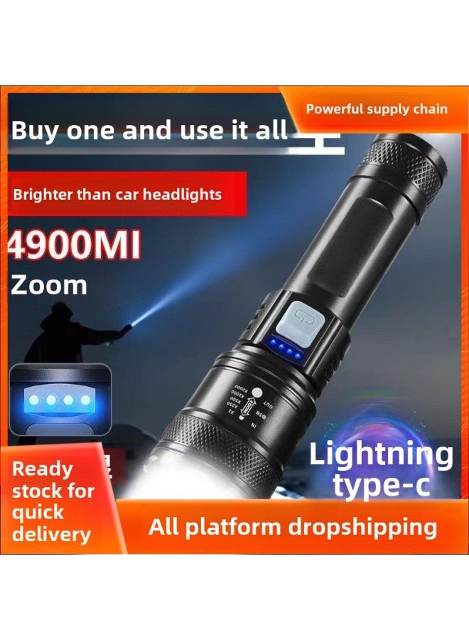 Strong Flashlight White Laser Portable Rechargeable Super Bright Emergency Outdoor Light Zoom Long-shot Spotlight-Product Specifications:Strong Light Flashlight [one]  - Image 1