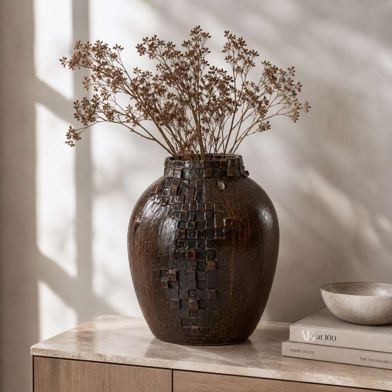 Pan Home Staccato Ceramic Pixel Urn Vase 37x35x41cm - Brown - 112GYC9900002 - Image 1