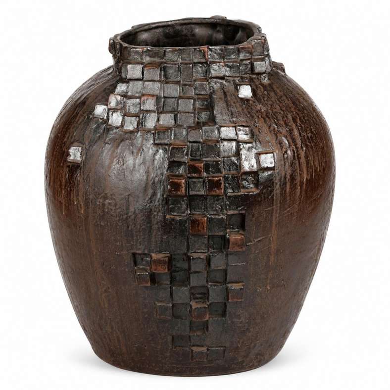 Pan Home Staccato Ceramic Pixel Urn Vase 37x35x41cm - Brown - 112GYC9900002 - Image 3