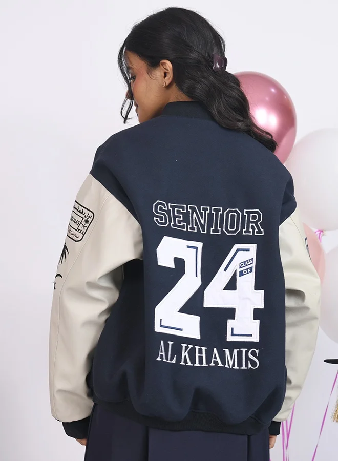 عبايات حوراء جاكيت تخرج بأكمام جلد مع إمكانية تطريز الاسم وسنة التخرج