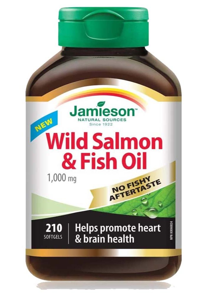 Jamieson Omega 3 210 softgels No Fishy Aftertaste Wild Salmon and Fish Oil 1,000 mg - Image 1