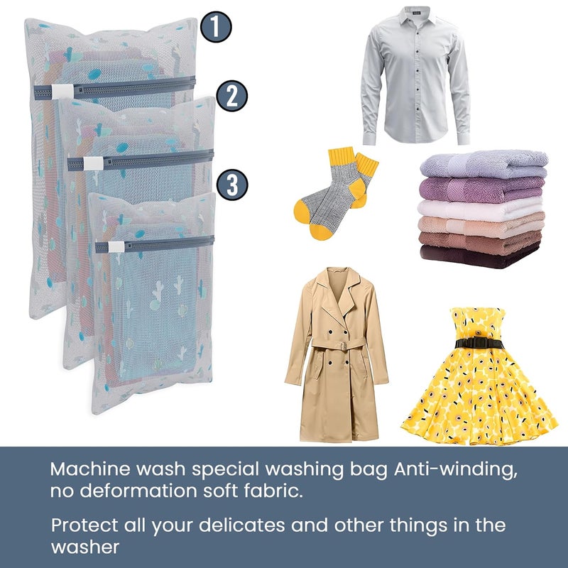 Kuber Industries Set of 12 Polyester Mesh Laundry Bag with Zip Reusable Washing Bags for Washing Machine Ideal for Delicate Fabrics Lingerie Shoes Protection YZ91 Cactus Print White - Image 5