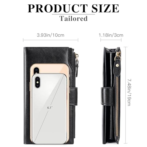 SENDEFN Women Leather Wallets RFID Blocking Clutch Card Holder Ladies Purse with Zipper Pocket - Image 4
