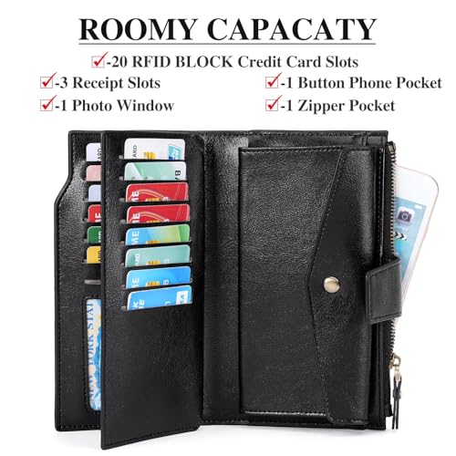 SENDEFN Women Leather Wallets RFID Blocking Clutch Card Holder Ladies Purse with Zipper Pocket - Image 3