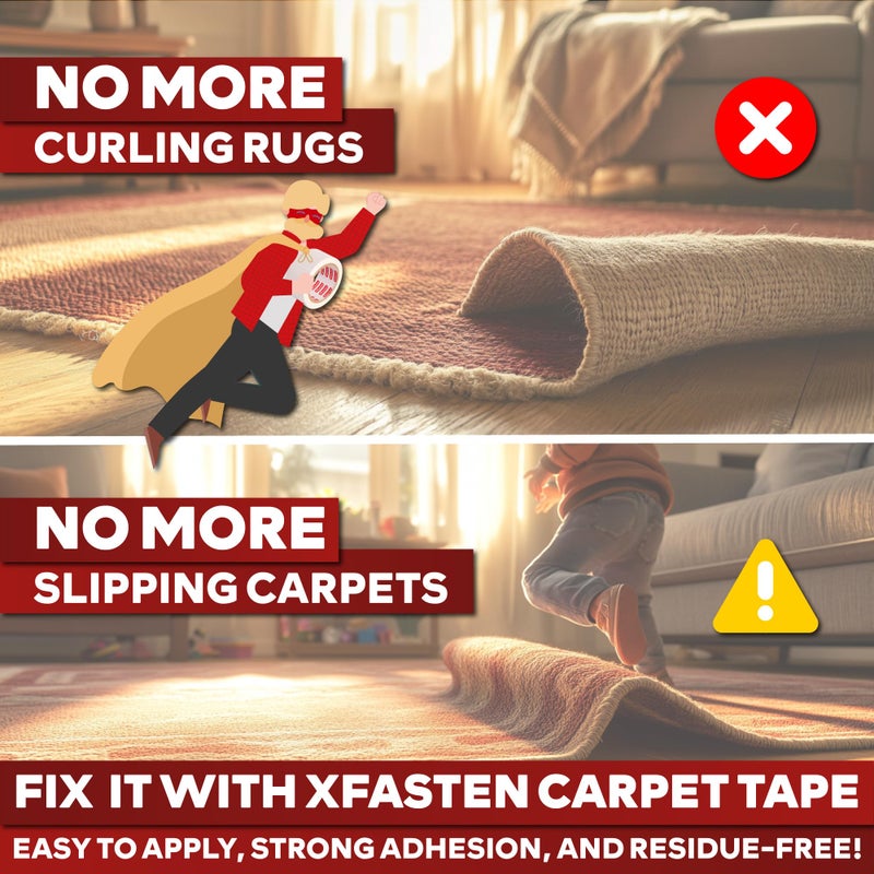 XFasten Double Sided Carpet Tape for Area Rugs, 2 Inch x 10 Yards 1-Inch Core â€“ Heavy Duty Anti Slip Rug Grip Tape, Works as Rug Gripper, Wood Safe, Easy Removal for Hardwood and Laminate Floors - Image 2