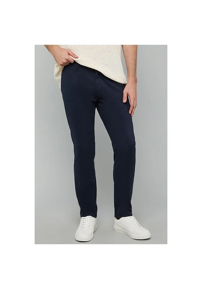 أر أند بي Solid Slim Fit Pants with Button Closure