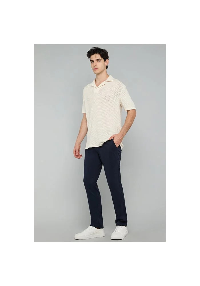 أر أند بي Solid Slim Fit Pants with Button Closure