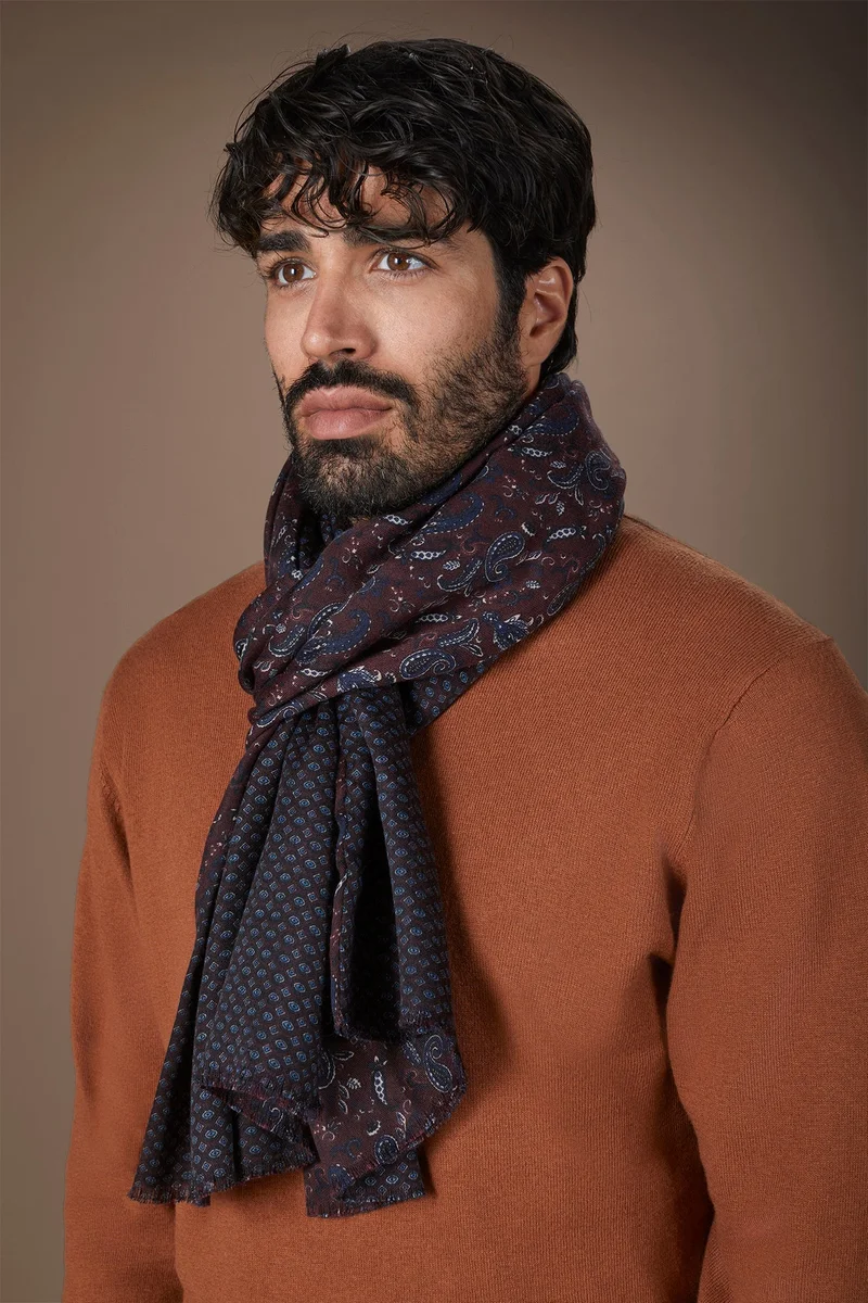 Doppelganger Men's reversible micro pattern pashmina - Bordeaux