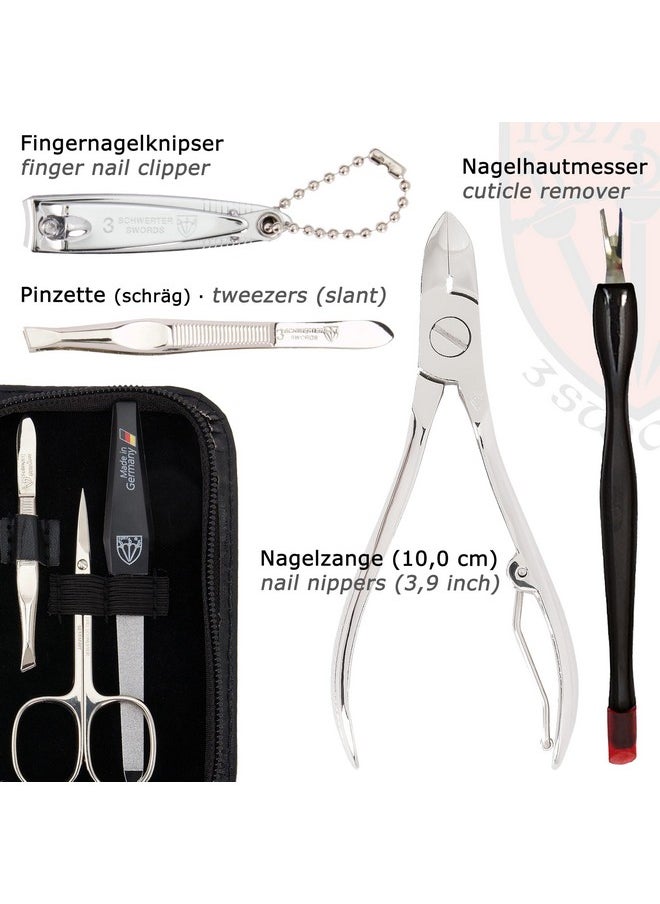 3 Swords Germany Brand Quality 6 Piece Manicure Pedicure Grooming Kit Set Genuine Leather Case Black Made In Germany  - Image 3