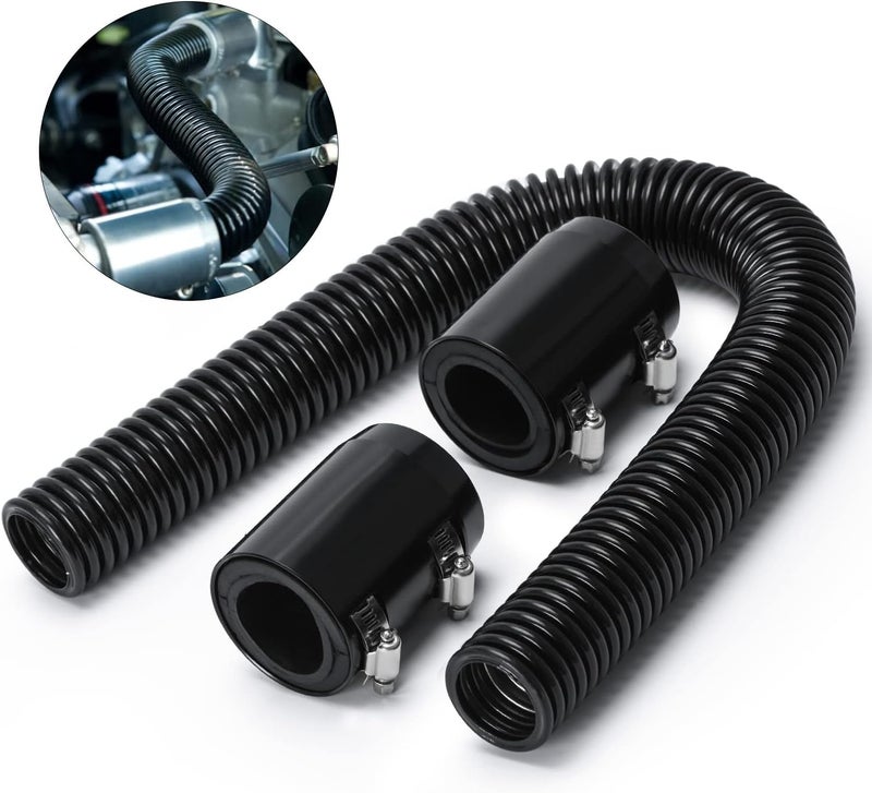 Hypertune 24" Stainless Steel Radiator Flexible Coolant Water Hose Kit W/Cap Clamp Black - Image 1