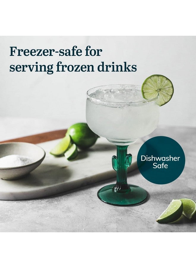 Libbey Cactus Margarita Glasses Set of 4, Durable Green Stemmed Cocktail Glasses, Lead-Free Cactus Glassware, Unique Plant Themed Frozen Margarita Glasses, 16-Ounce - Image 4