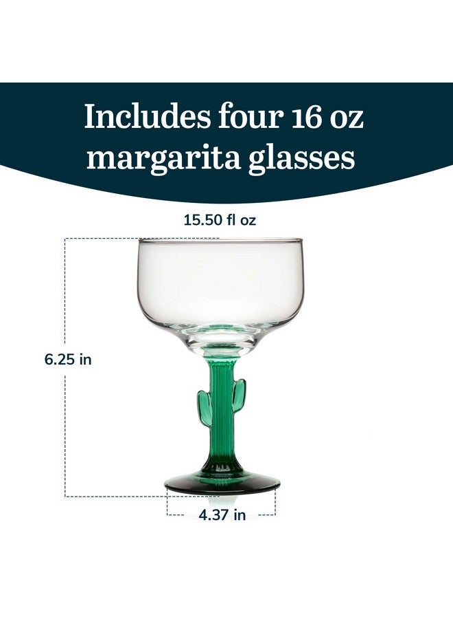 Libbey Cactus Margarita Glasses Set of 4, Durable Green Stemmed Cocktail Glasses, Lead-Free Cactus Glassware, Unique Plant Themed Frozen Margarita Glasses, 16-Ounce - Image 2
