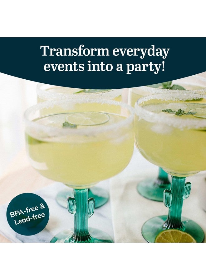 Libbey Cactus Margarita Glasses Set of 4, Durable Green Stemmed Cocktail Glasses, Lead-Free Cactus Glassware, Unique Plant Themed Frozen Margarita Glasses, 16-Ounce - Image 1
