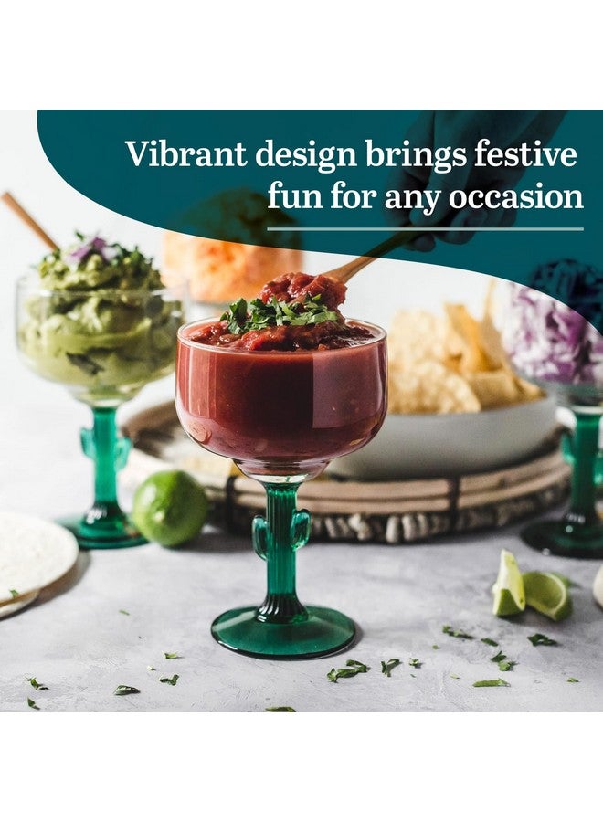 Libbey Cactus Margarita Glasses Set of 4, Durable Green Stemmed Cocktail Glasses, Lead-Free Cactus Glassware, Unique Plant Themed Frozen Margarita Glasses, 16-Ounce - Image 3