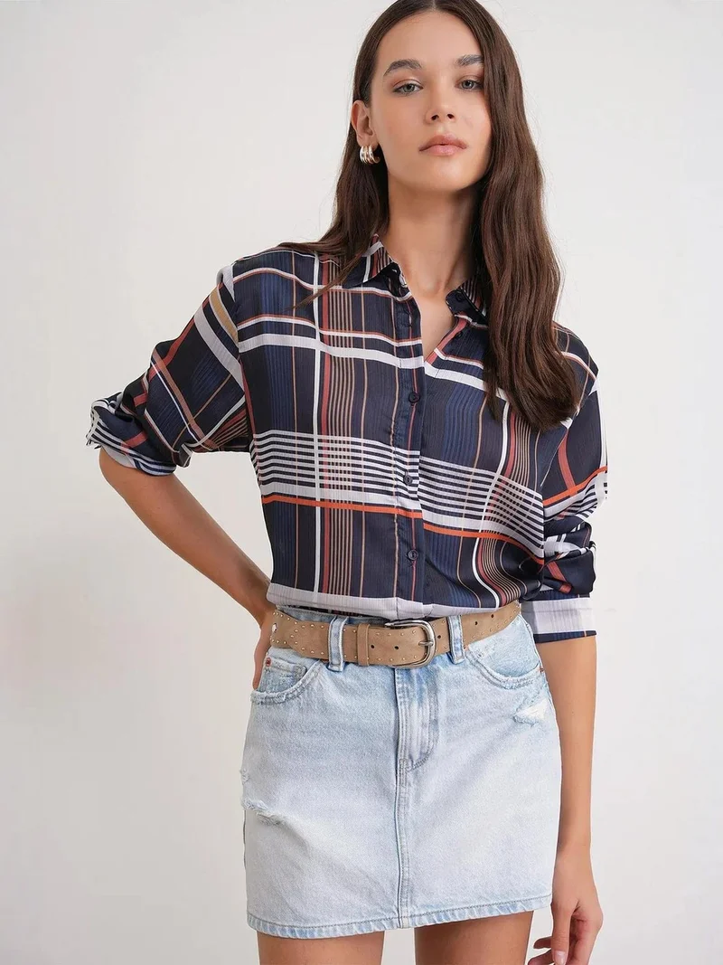 MixRay Mixray Plaid Button-Up Satin Shirt